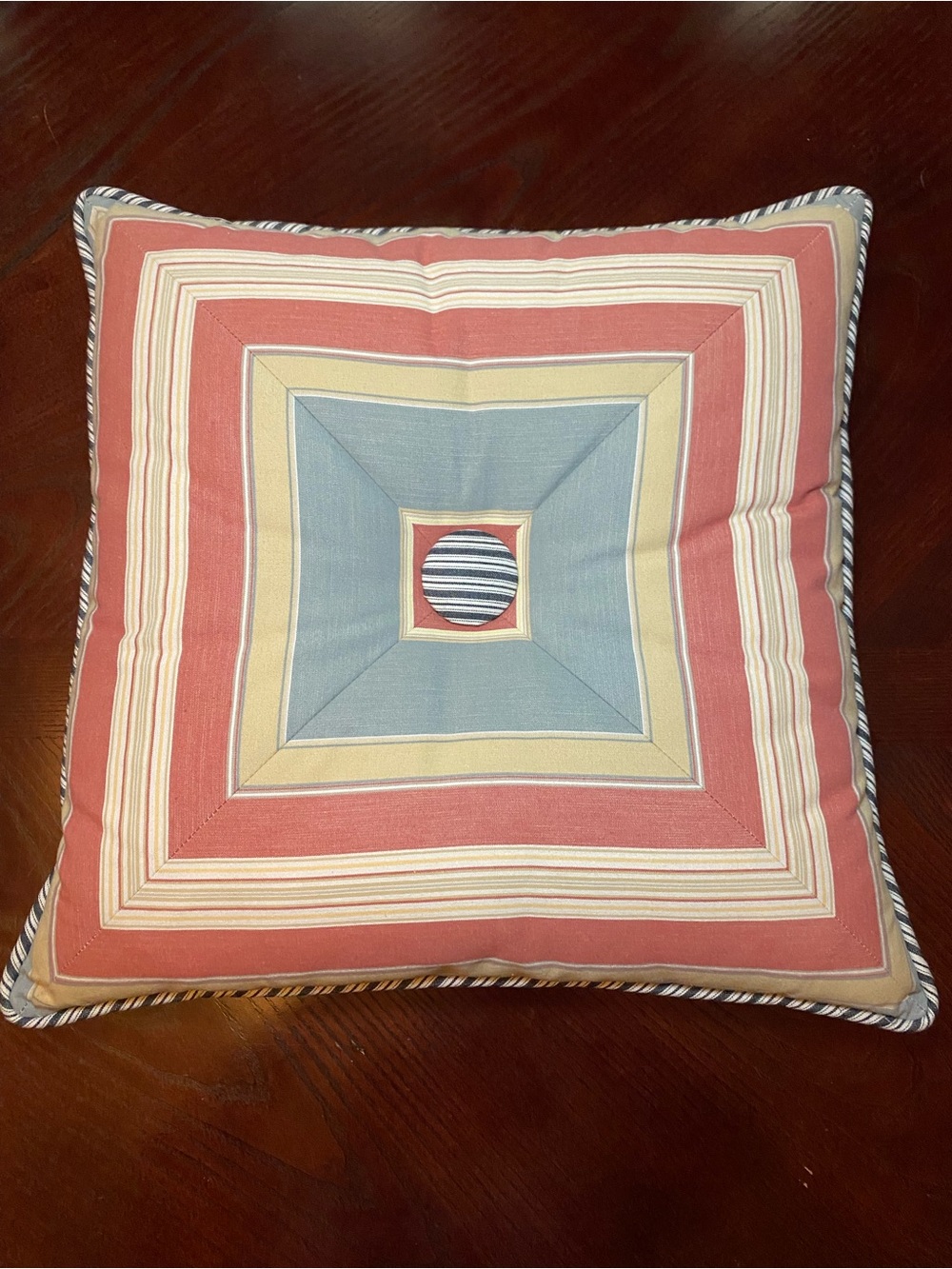 Striped Square Decorative Pillow in Cora, Sage Green and Cream 18x18